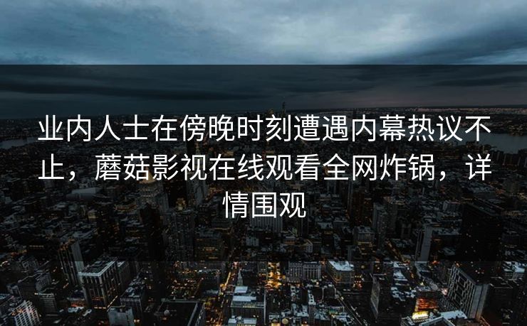 业内人士在傍晚时刻遭遇内幕热议不止,蘑菇影视在线观看全网炸锅,详情围观